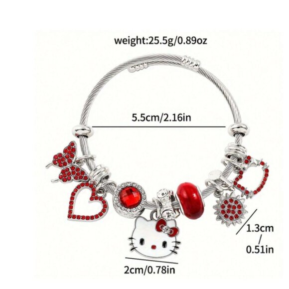Hello Kitty Silver Charm Bracelet & Necklace Set – Red Bow Accent Jewelry Gift - Picture 6 of 6